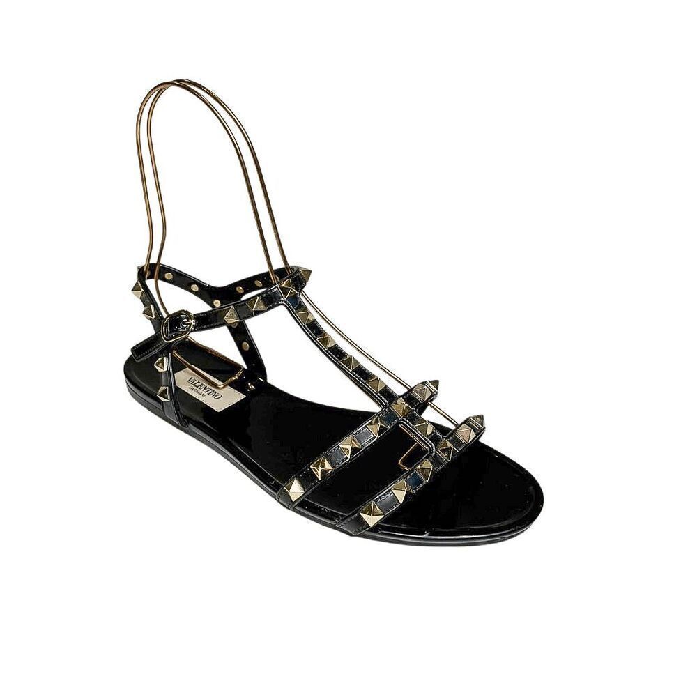Valentino Garavani Rockstud Jelly Gladiator Sandals EU 38 Black PVC Studded Flat